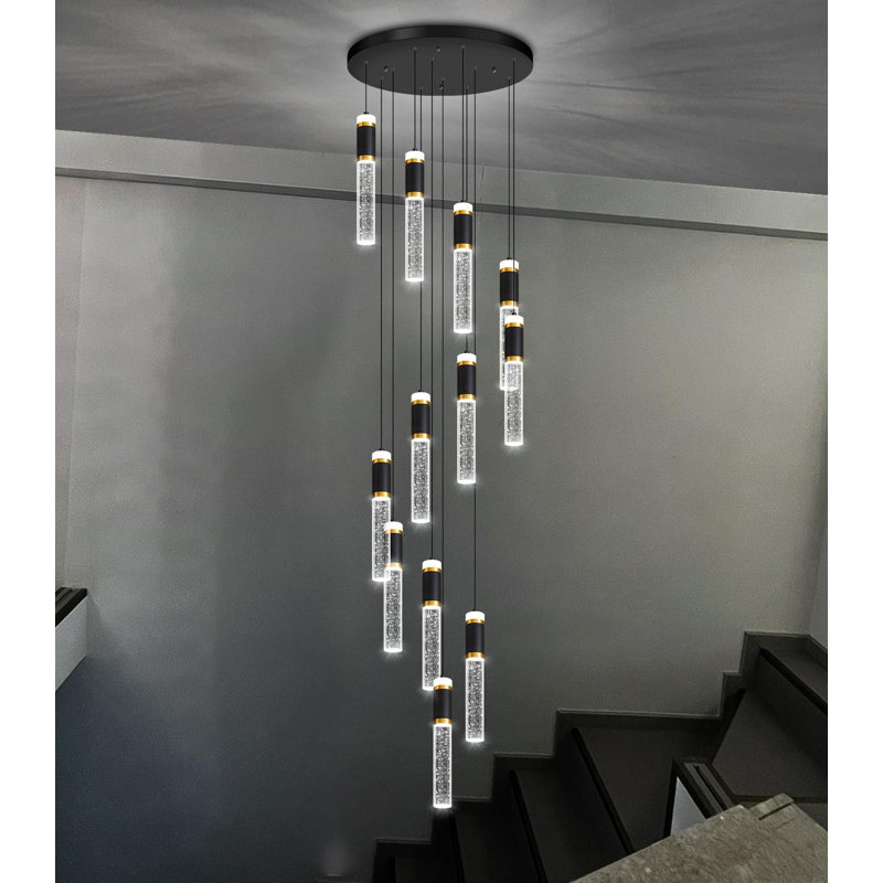 Lustre en cristal 12 lumières DEL à intensité variable moderne, 12 lumières, H 118 po x l 19,7 po x P 19,7 po