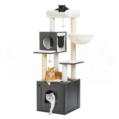 Deluxe Condos Wooden Beige Cat Tower