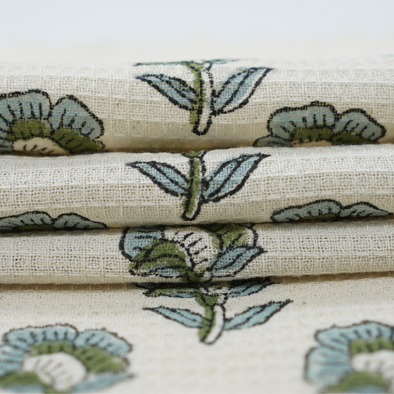 Fabdivine Discover Floral Hand Block Print Cotton Waffle Hand Towels 17X32 Unique Design & Premium Quality (Rohini, Green) (Set of 2)