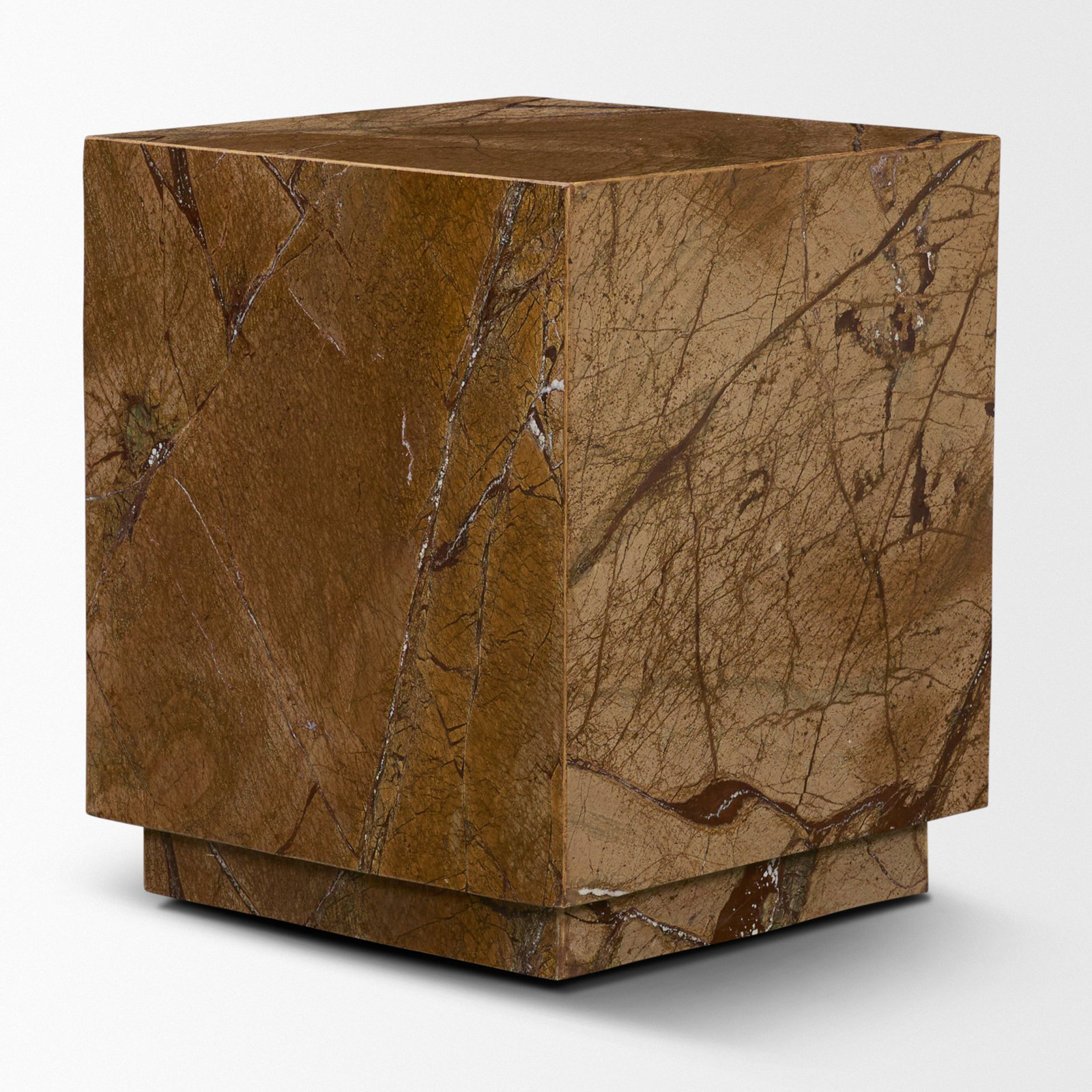 Matteo Solid Pink Marble Square Side Table, Brown