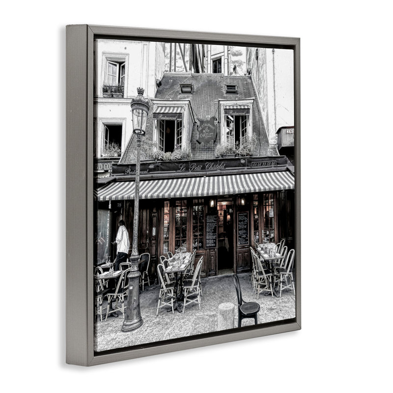 «Sidewalk Café», art mural encadré bistro par Graffi * Tee Studios, H 18 po x l 18 po, Cadre flottant gris lustré
