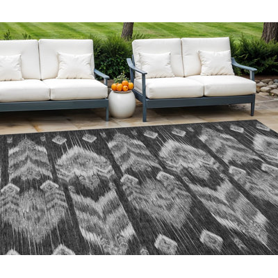 Tapis intérieur / extérieur lavable 10 pi x 14 pi noir anthracite et argenté Southwestern