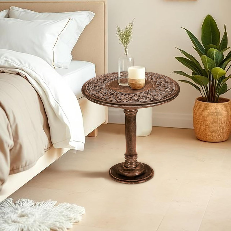 Table d'appoint sculptée en bois pour salon - Brun, Brown