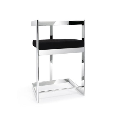 Chaise de bar 26 po en velours noir et argent et acier inoxydable