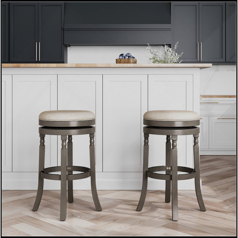 Tabouret 30 ", siège en tissu vieilli, Gris, Blanc