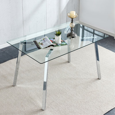 Table rectangulaire 4 verres, 51,1 x 31,5 x 29,5 po, pieds argentés, verre trempé, table polyvalente à choix pour un usage familial, 130 x 80 cm, pratique