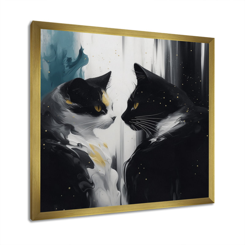 White And Black Captivating Cats I " White and Black Captivating Cats I " Print, 36" H x 36" W x 1.5" D, Gold Picture Framed