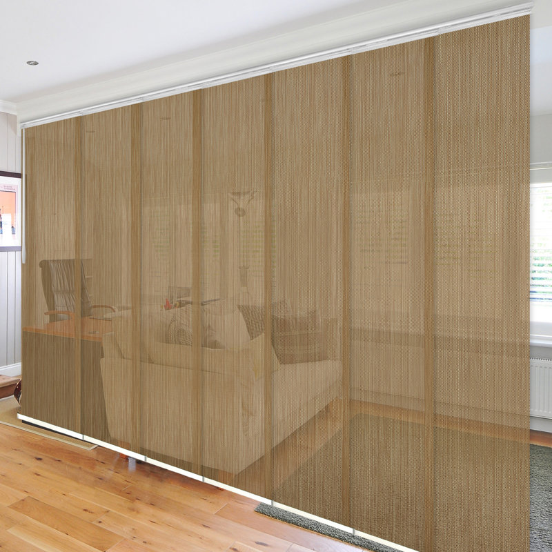 Dappled Gold 7-Panel Single Rail Panel Track Extendable 110"-153"W x 94"H, Panel width 23.5", White, 153"W x 116"L