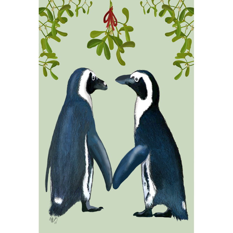 Penguins And Mistletoe by Fab Funky - Wrapped Canvas Painting, 76cm H x 51cm W