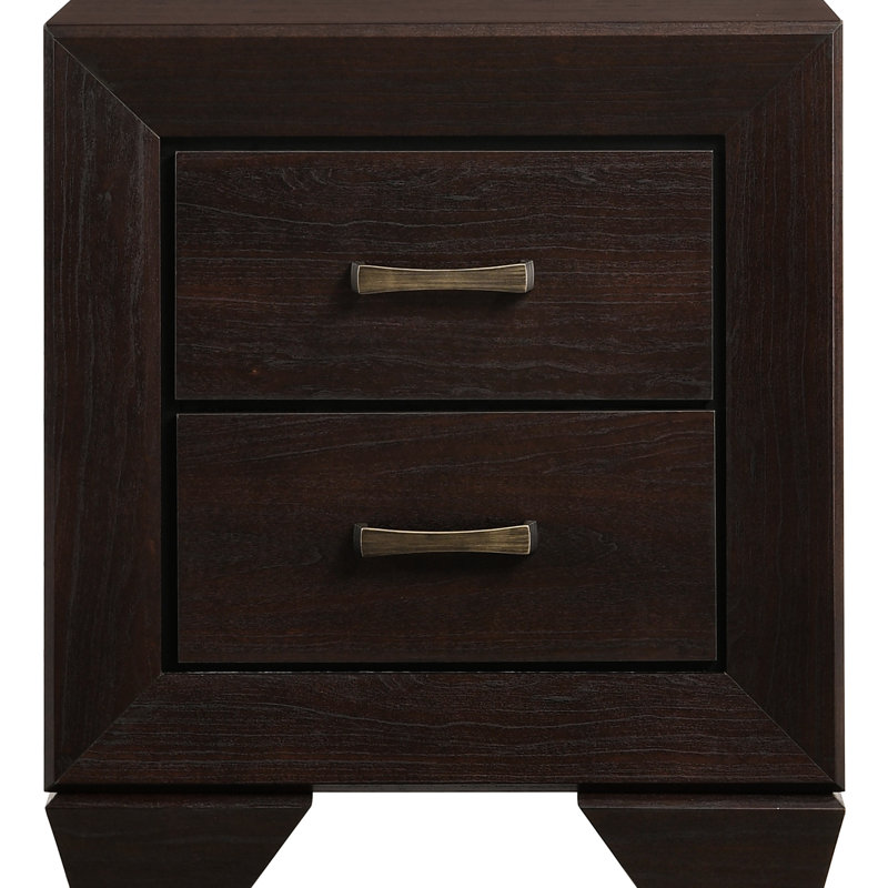 Table de chevet rectangulaire foncé 2, finition brun foncé pour la chambre à coucher et grande table de chevet en cuivre avec finition riche et structure de rangement double