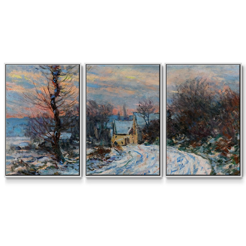 Road to Giverny in Winter, 1885 (1) - Toile encadrée multi-pièces, Blanc, H 36 po x l 75 po x P 2 po