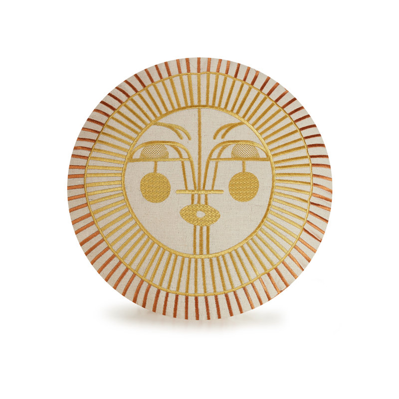 Ayo Embroidered Round Pillow Cover & Insert, Gold