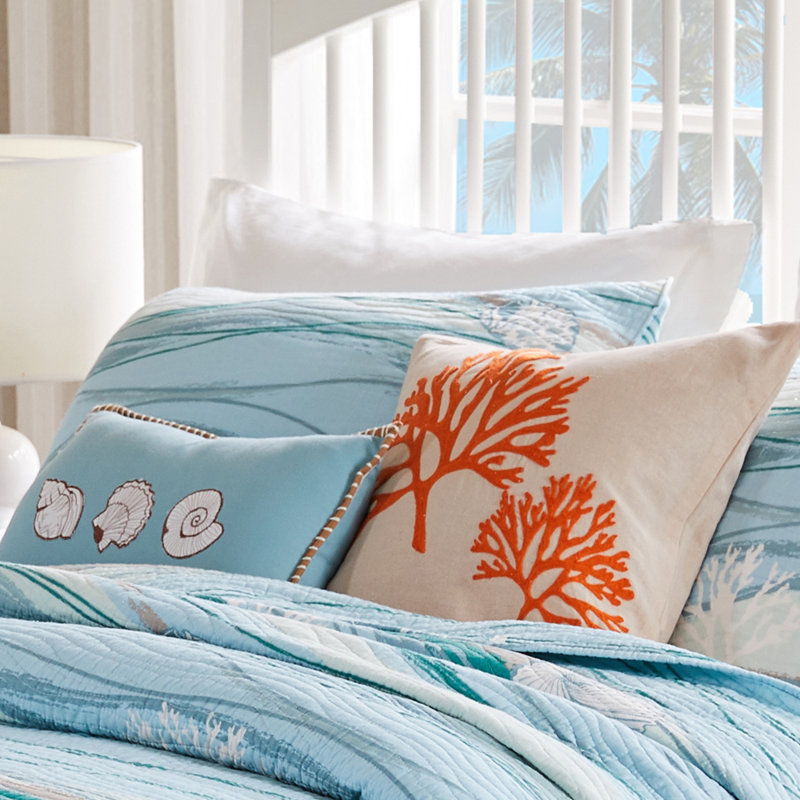 Coastal Blue Embroidered Cotton Pillow Set