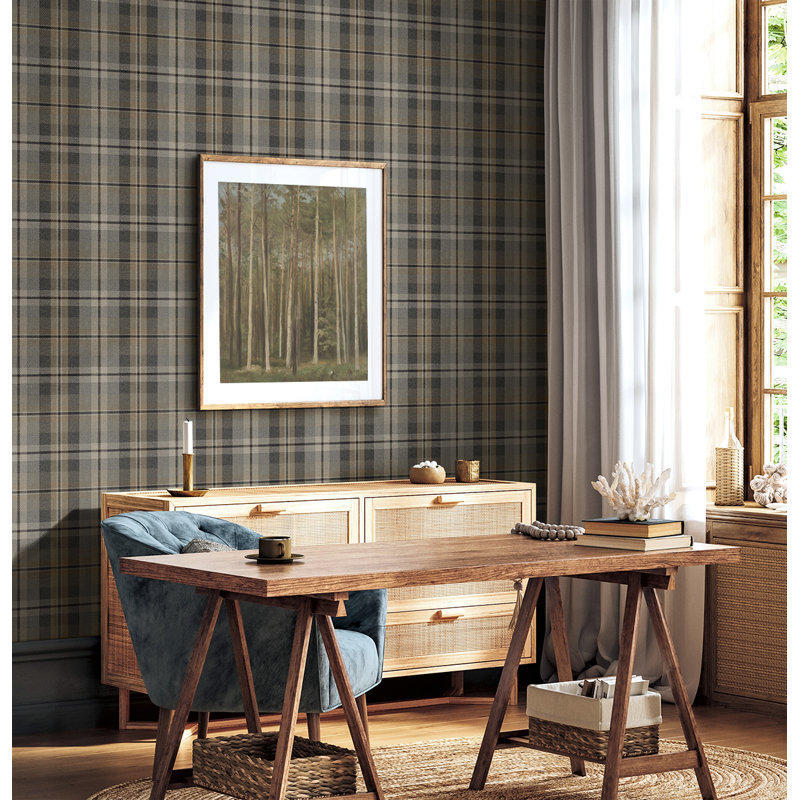 Harry & Grace Pavestone Thornbury Tailored Plaid Peel And Stick Wallpaper, Gray/Brown