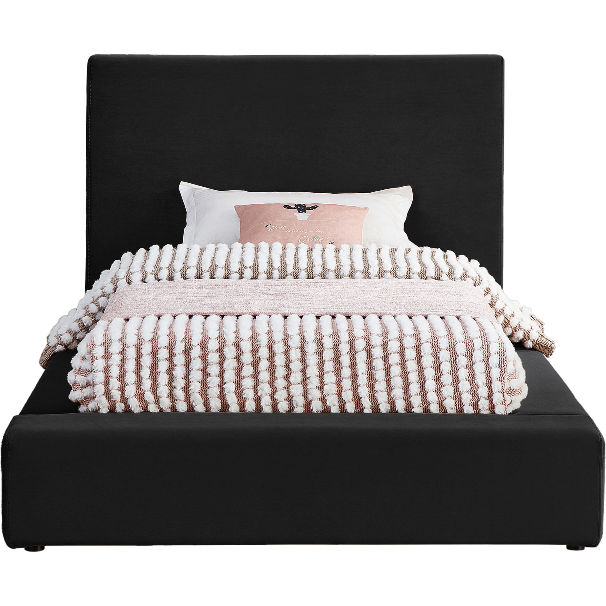 Ishia Upholstered Platform Bed, Black Velvet, Twin