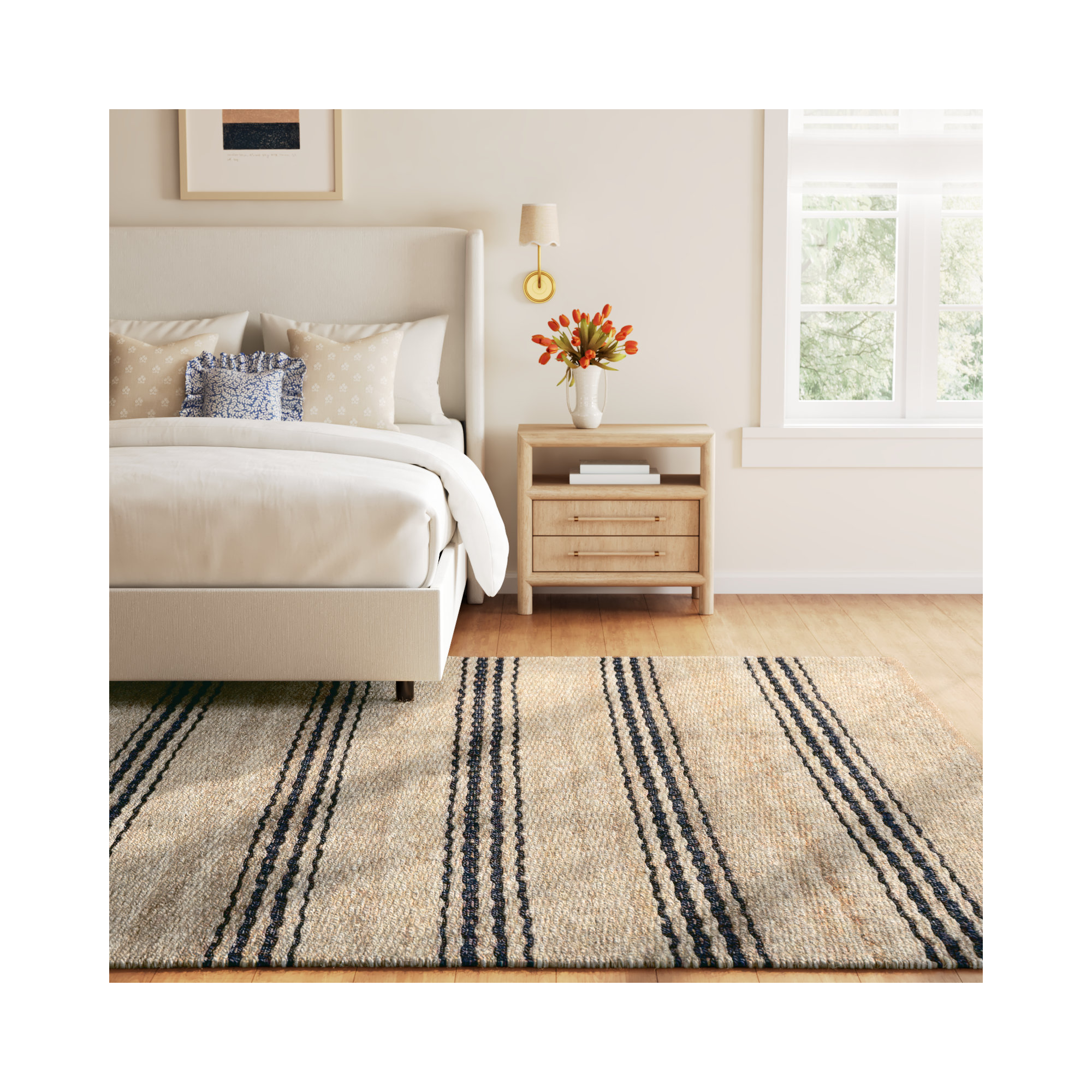 Jute Ticking Indigo Handwoven Rug, Rectangle 7'6" x 9'6"