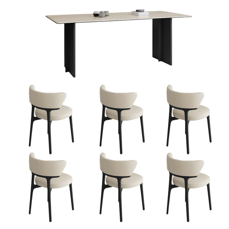 Ensemble de table de salle à manger et de chaises en pierre naturelle, H 29,52 po x L 55,11 po x l 31,49 po