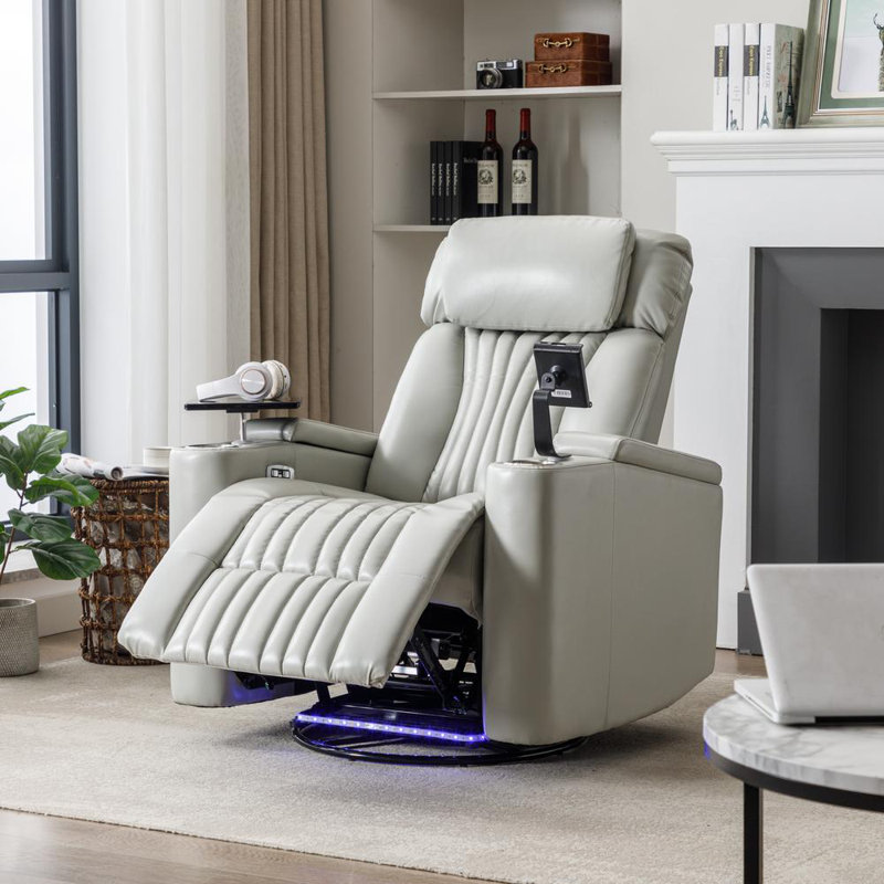 Swivel Recliner (Blue), Gray Faux Leather