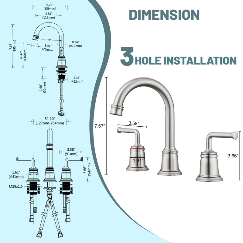 8-inch Widespread Faucet 2-handle Bathroom Faucet with Drain, Brushed Nickel