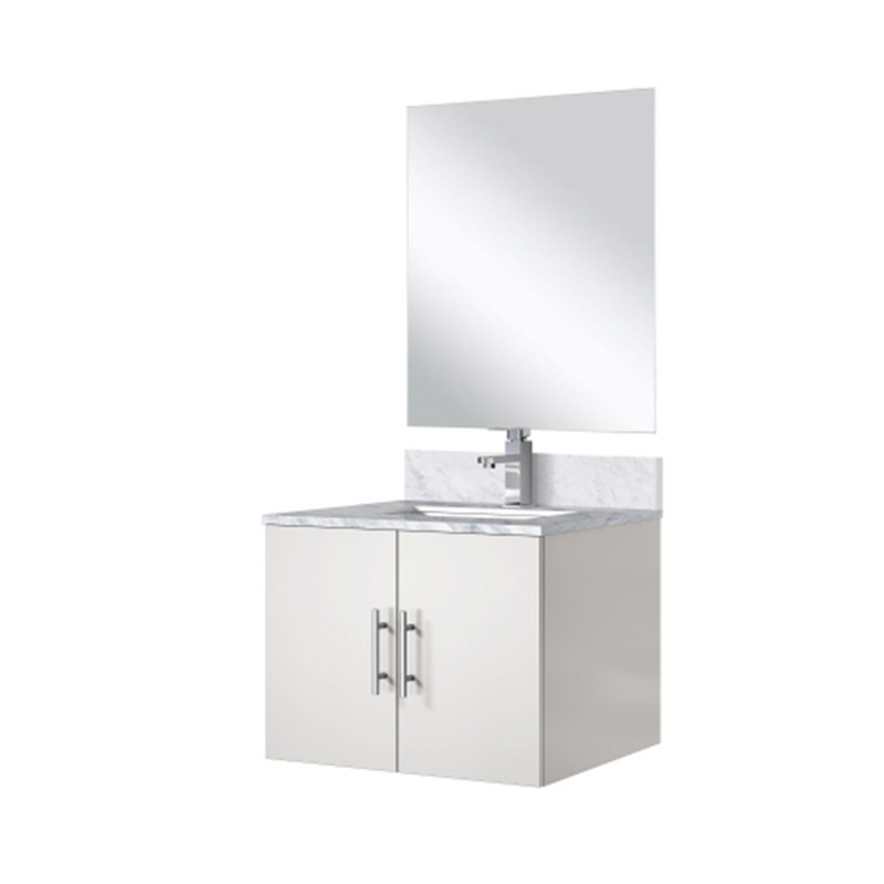Meuble-lavabo simple.  Ensemble de comptoir, miroir et robinet en marbre de Carrare