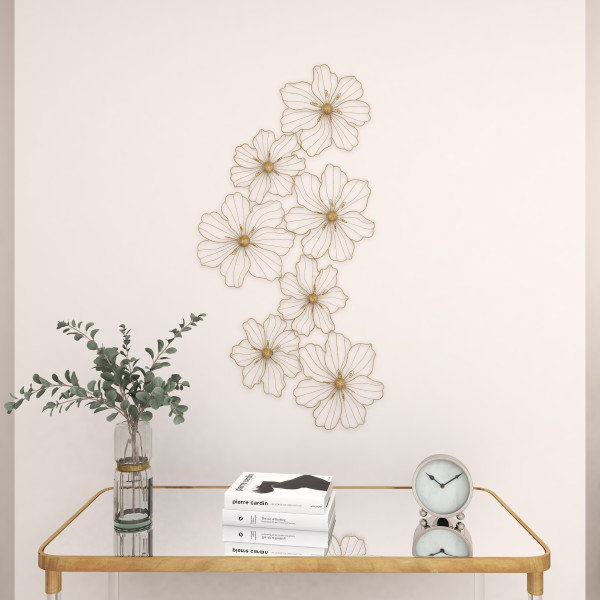 Metal Wire Foiled Floral Home Wall Decor with Scroll Accents