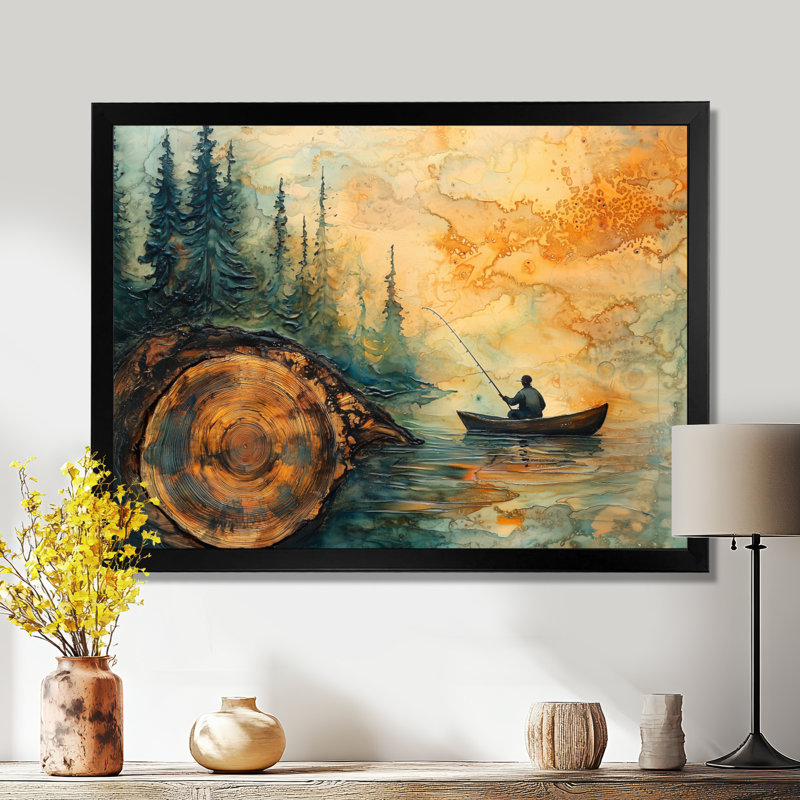 Gerrid pêche tranquillité rivière paysage II - bateau de pêche, art mural, Reproduction encadrée d'une seule photo
