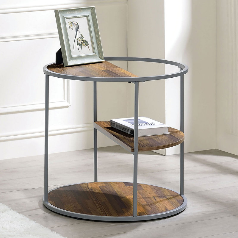 Table de bout de style industriel unique à 1 demi-tablette avec trois tablettes et cadre thermolaqué - non incluse
