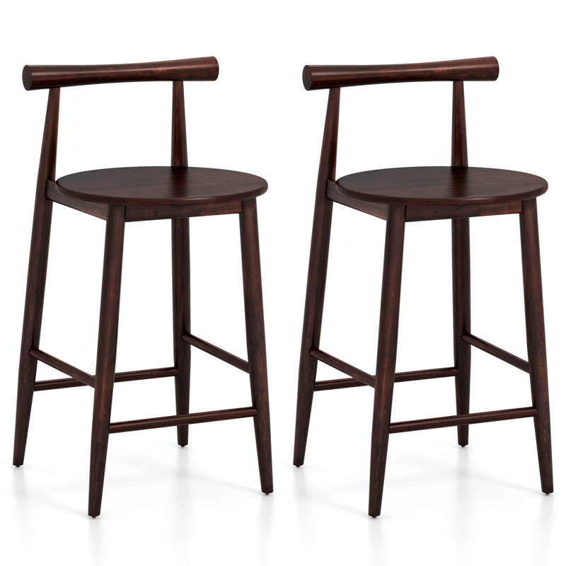 Costway Bar Chair Counter Height Stools Set Of 2 With Acacia Wood Frame Supporting Legs, Brown