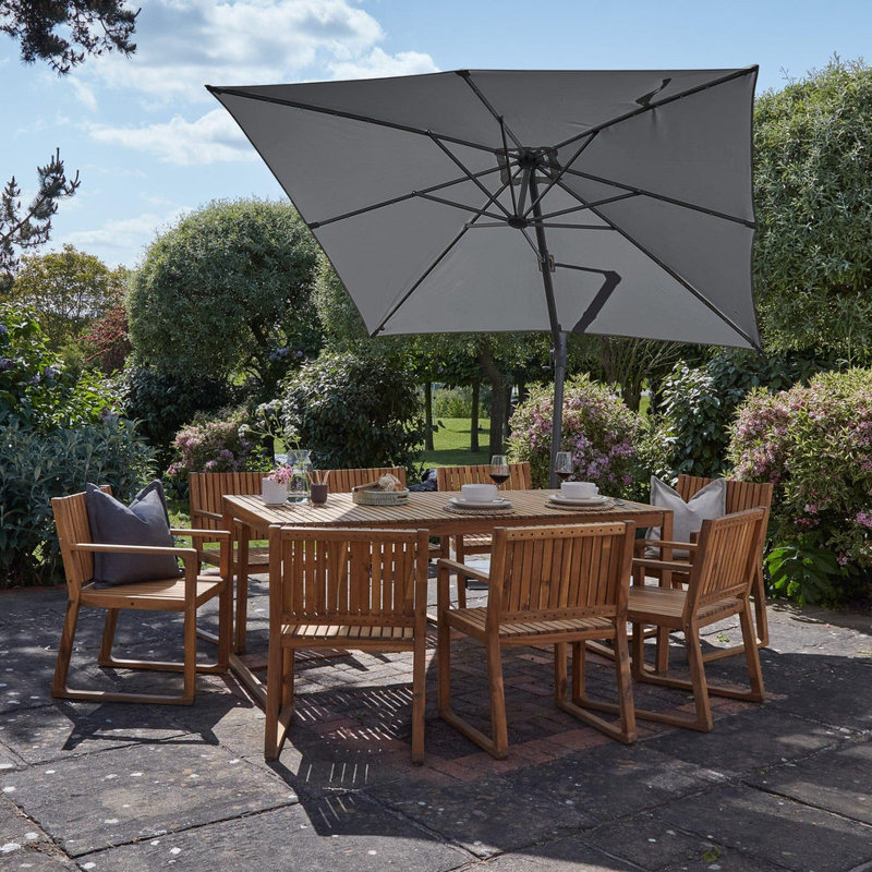 Lankin Rectangular 8 - Person 180Cm L Outdoor Table Set & Parasol, Natural/ Grey Parasol