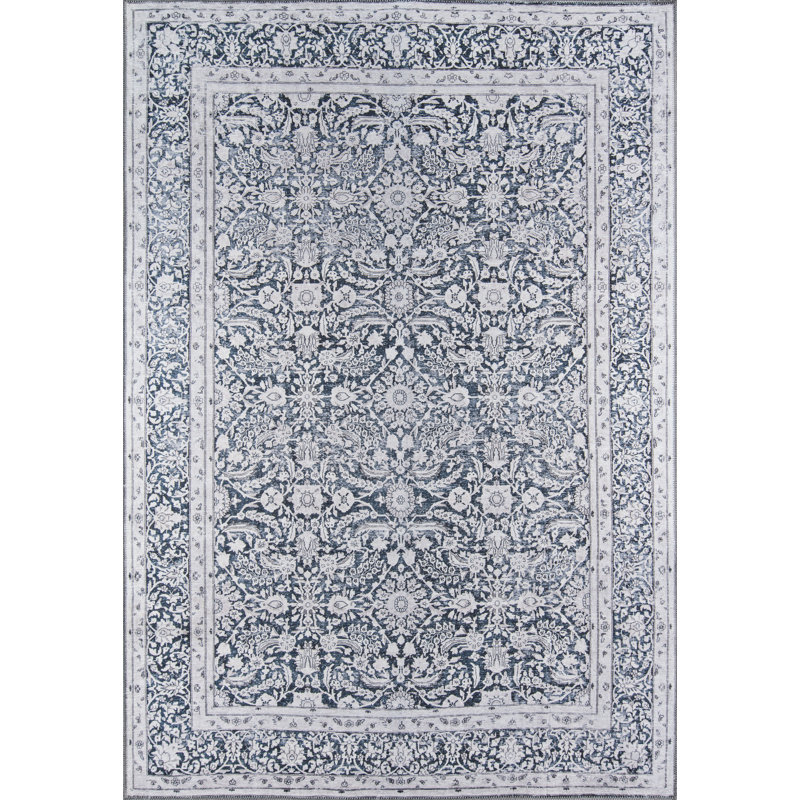 Tapis gris anthracite / bleu tissé à la machine Oak Brook, Rectangle 2 pi x 3 pi