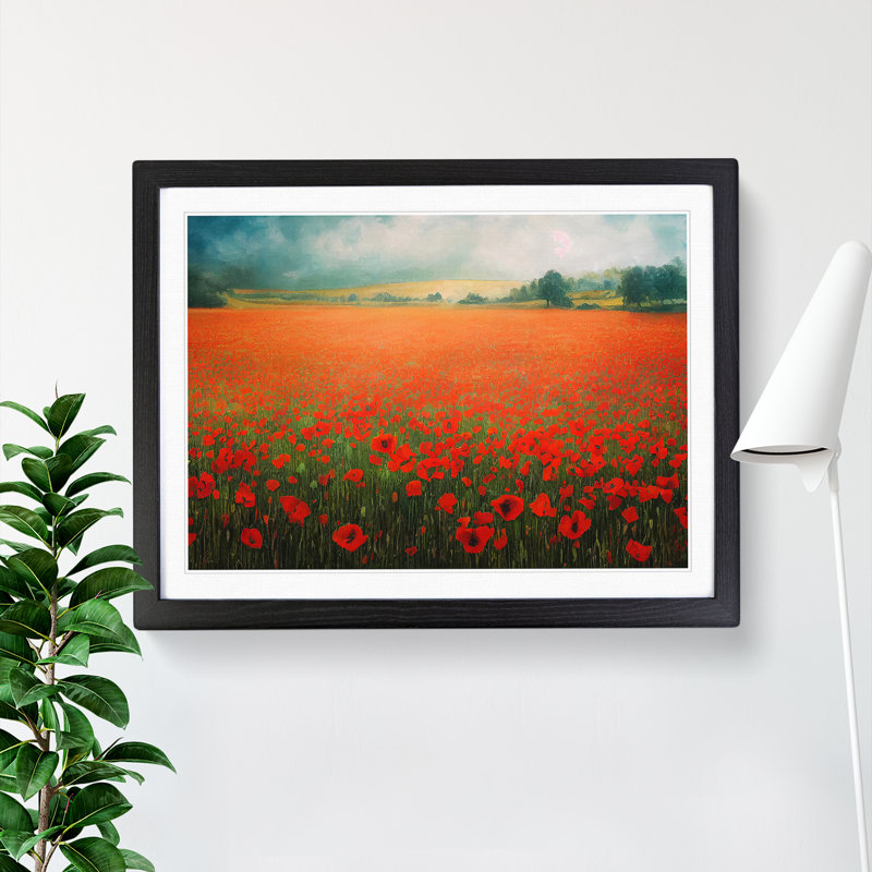 Dazzling Poppy Field Flowers - Single Picture Frame Print, 46cm H x 64cm W x 2cm D, Black Framed