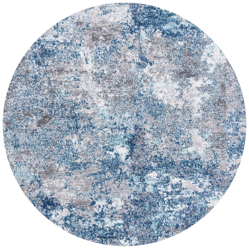 Tapis rond bleu marine / gris à motif abstrait, Rond 3 pi