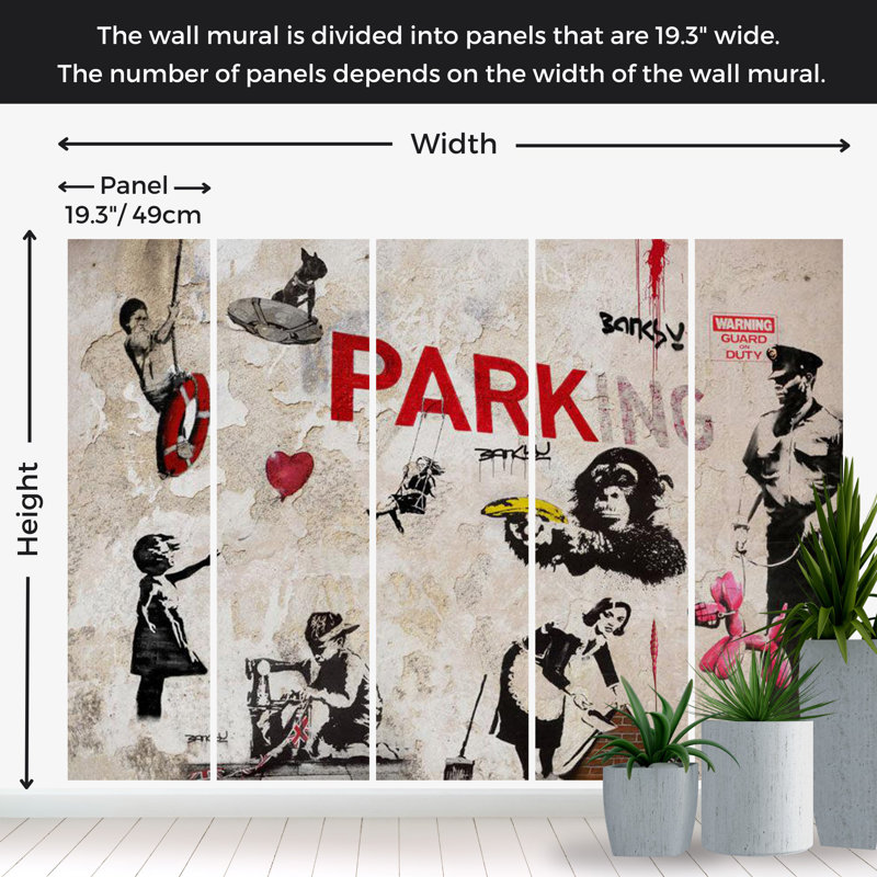Murale Peel & Stick Street Art - Banksy Graffiti Collage, L 154 po x L 110 po