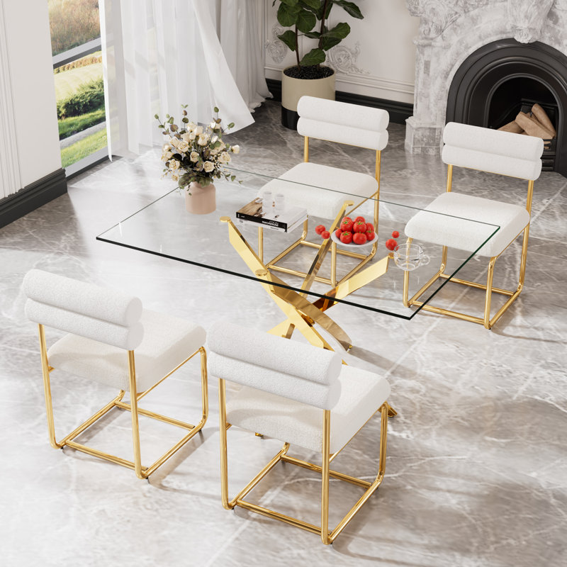 Rectangle Glass Dinning Table Set for 4-6, 29.53" H x 51.18" L x 29.53" W, 5