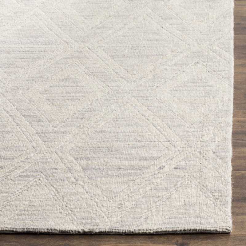 Tapis argenté / ivoire en laine tissé à la main à motif géométrique Amritpal, Rectangle 8 pi x 10 pi