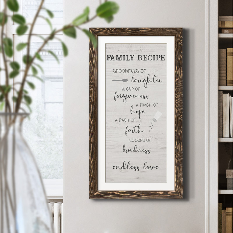 Family Kitchen Recipe - Art textuel sur toile encadré, Noyer