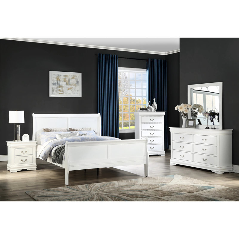 Grand lit en bois massif à finition blanche avec glissières de tiroir en métal et lit français pour lit de chambre à coucher