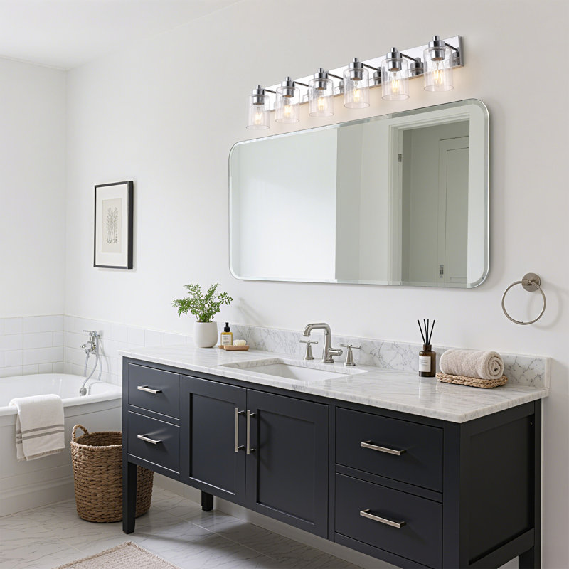 Stover Seeded Glass/Iron Modern Contemporary LED Vanity Light, 6 Lights, Chrome