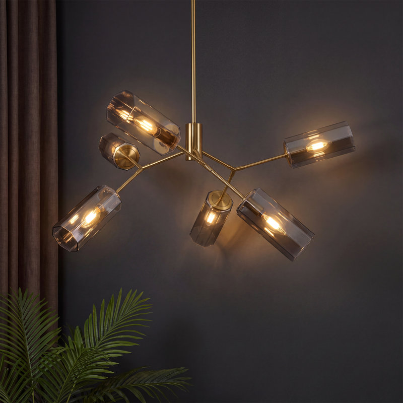 Modern 6-Light Smoky Polygon Chandelier