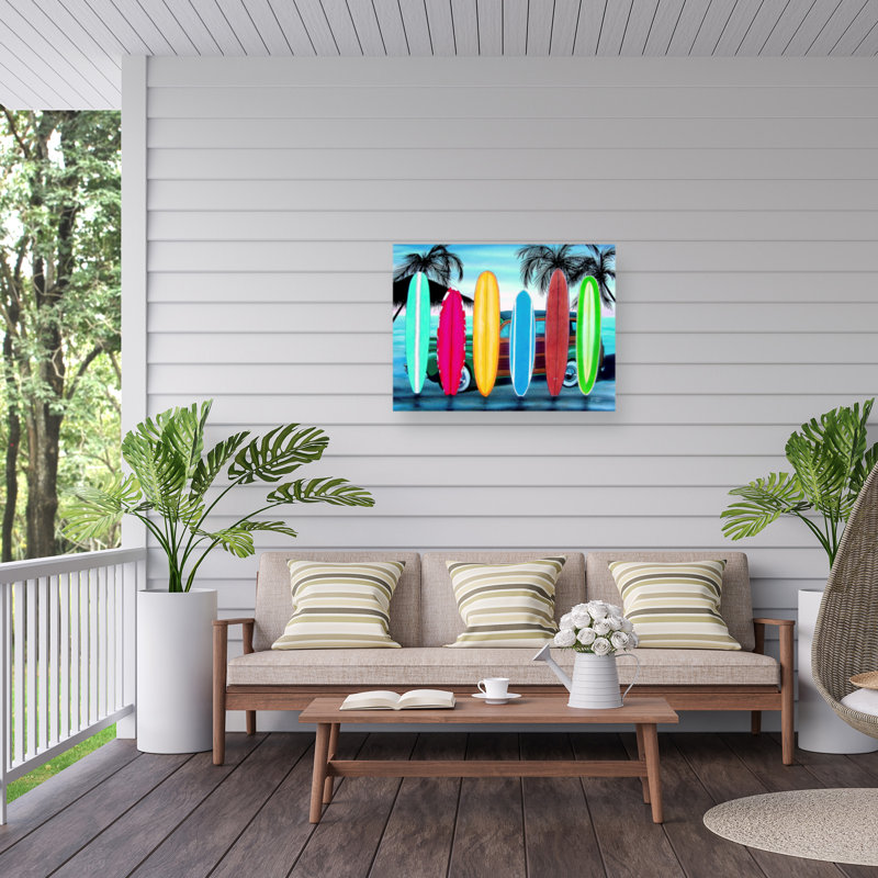 Toile pour l'extérieur Veston Patrick Sullivan «Woody & Surfboard», H 35 po x l 47 po x P 1,5 po