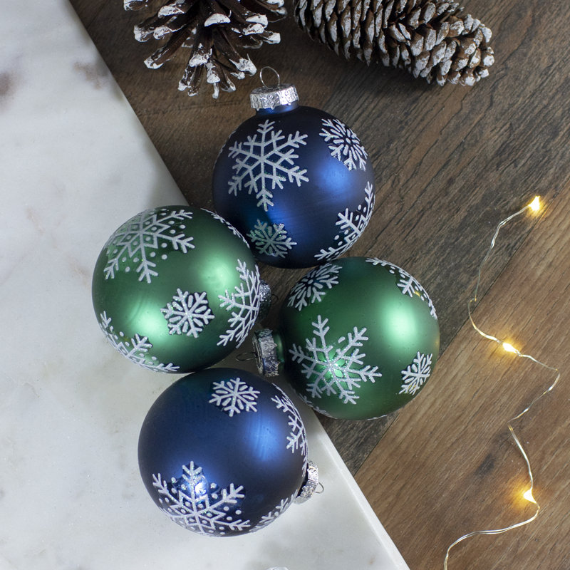Ornement boule de Noël en verre bleu foncé et vert mat