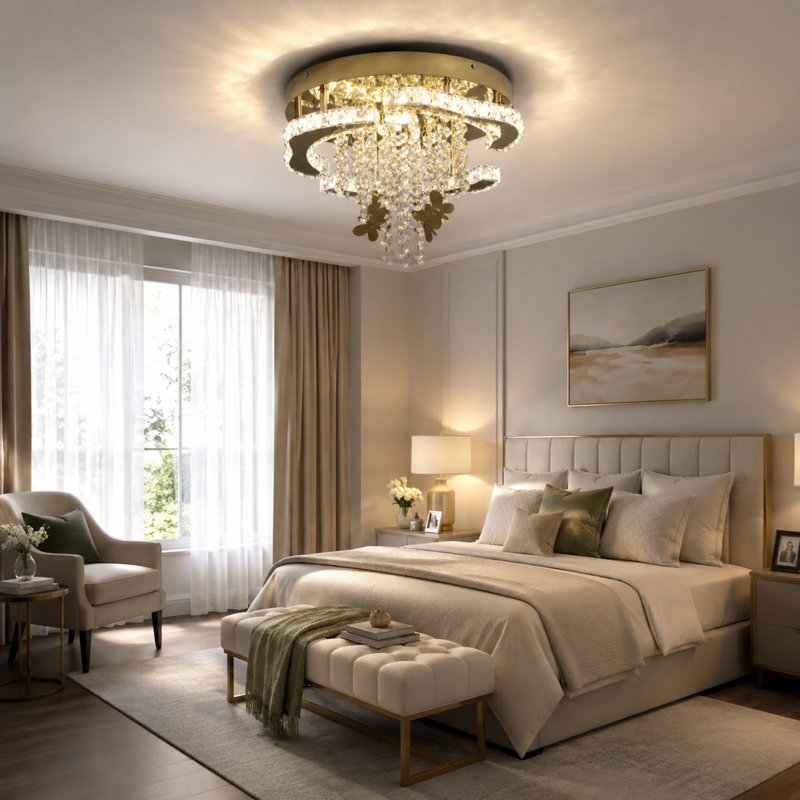 Modern K9 Crystal LED Chandelier  Stainless Flush Mount Light Fixtures For Dining Room Bathroom Bedroom Living Room