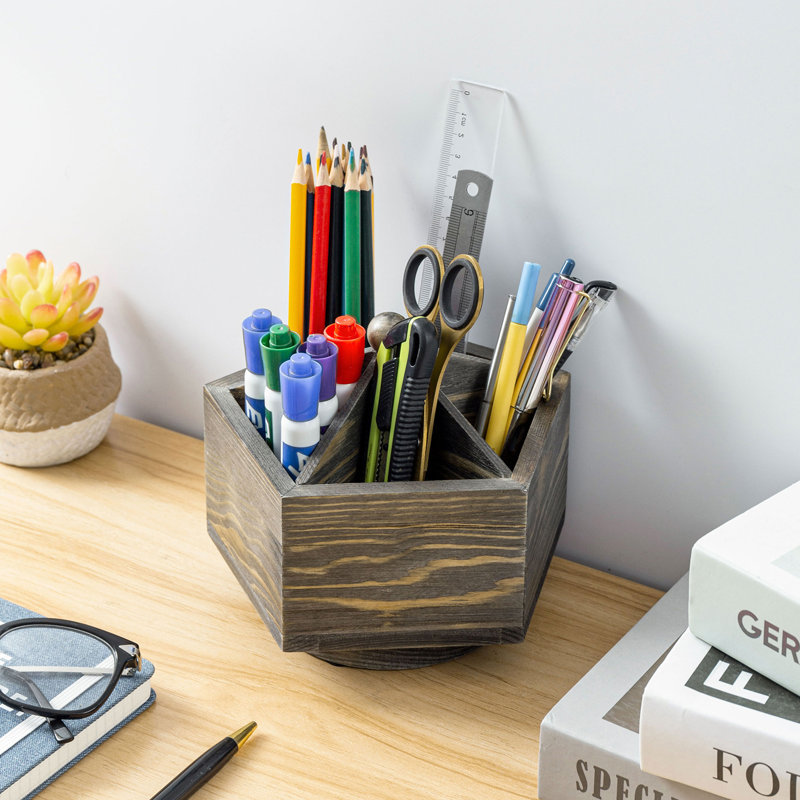 5 Compartment Solid Wood Pen Holder