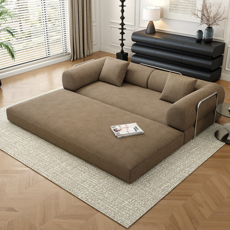 78.8" Modular Sofa Bed - 4-in-1 Convertible Design with Corduroy Fabric and High Density Sponge, Removable Cover and Fixed Frame