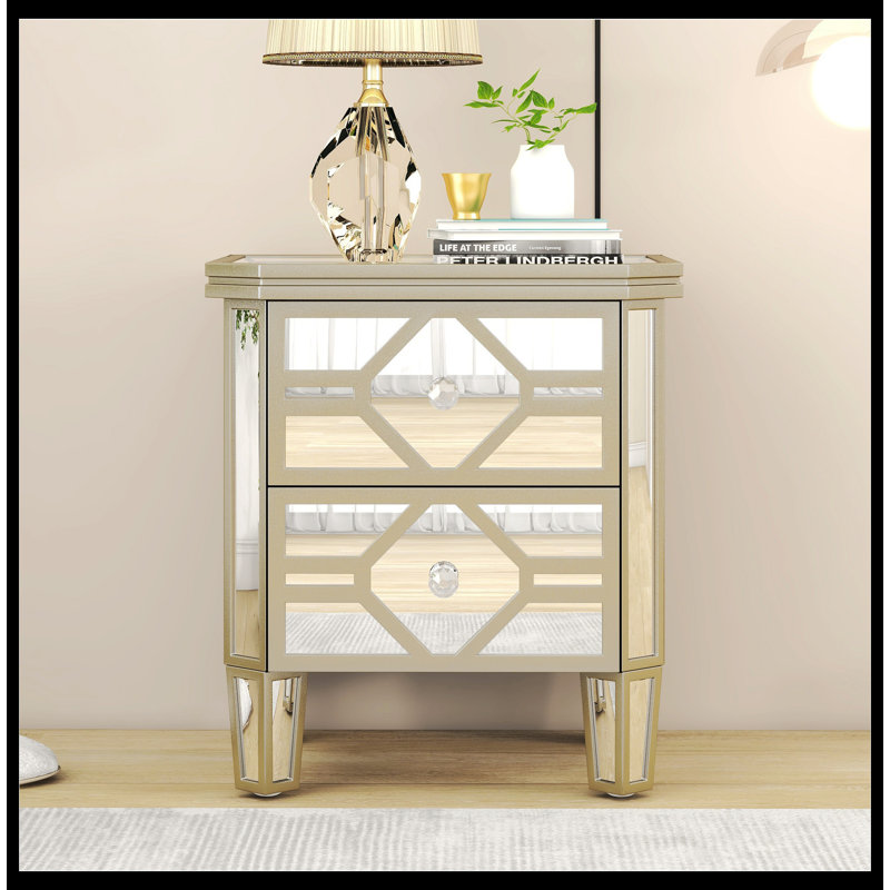 Commode d'appoint en bois à 2 tiroirs avec miroir