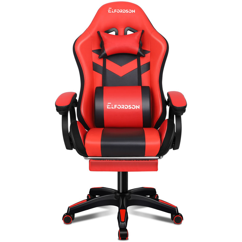 ELFORDSON Adjustable Reclining Faux Leather Swiveling PC & Racing Game Chair, Red