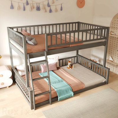 Full Xl Over Queen Bunk Bed With Ladder And Guardrails, Gray