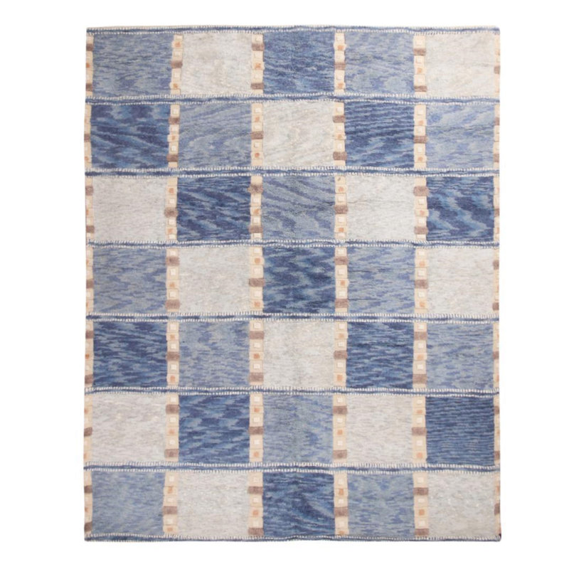 Rug & Kilim’S Scandinavian Inspired Geometric Gray And Blue Wool Pile Rug, Rectangle 6' x 9'