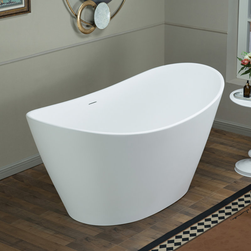 Baignoire de trempage autoportante en résine 59 po à double surface en résine solide avec trop-plein et bonde escamotable 59 po