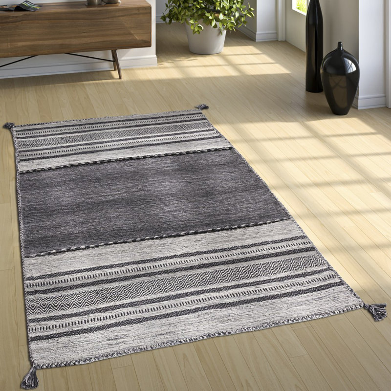 Bleecker Striped Cotton Hand Woven Area Rug, Rectangle 60 x 110cm